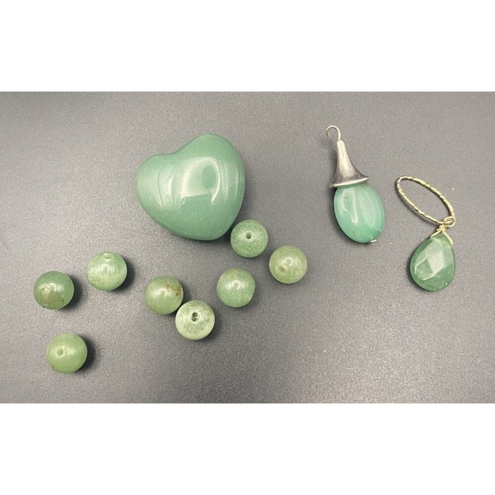 Mixed Green Gemstone Lot Aventurine Quartz Serpentine Beads Pendants Sterling